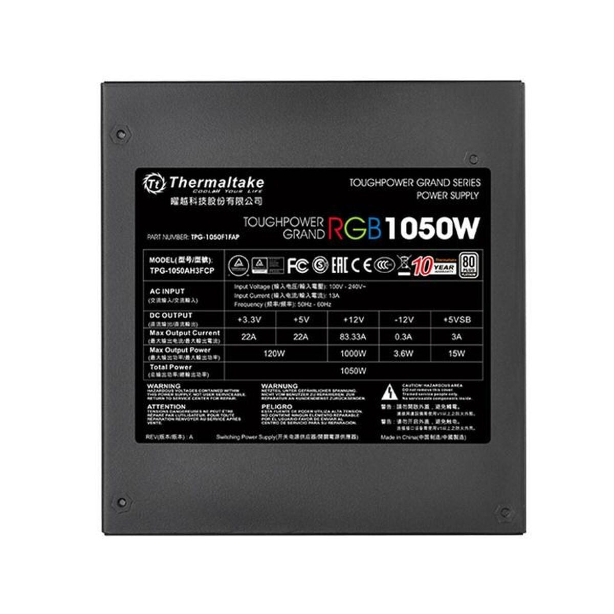 Strāvas padeve THERMALTAKE Toughpower Grand RGB 1050W Platinum ATX 1000 W 1050 W 80 PLUS Platinum