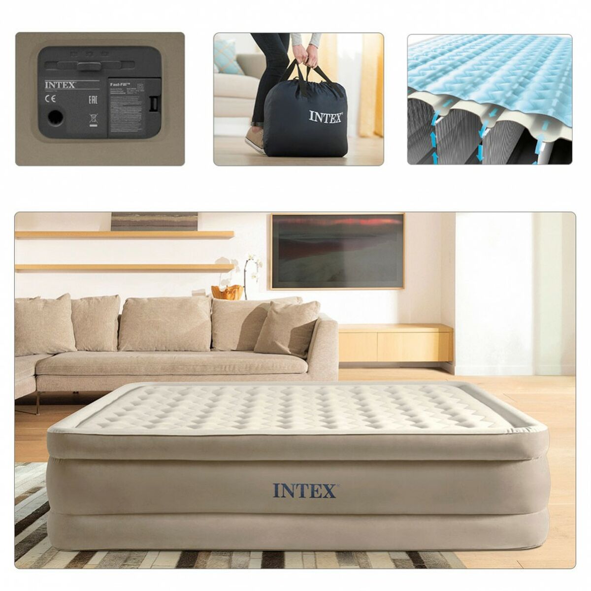Надувная кровать Intex Queen Ultra Plush Fiber-Tech 152 x 46 x 203 cm
