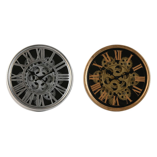 Настенное часы Home ESPRIT Чёрный Позолоченный Серебристый Металл Стеклянный 25 x 6,3 x 25 cm (2 штук)