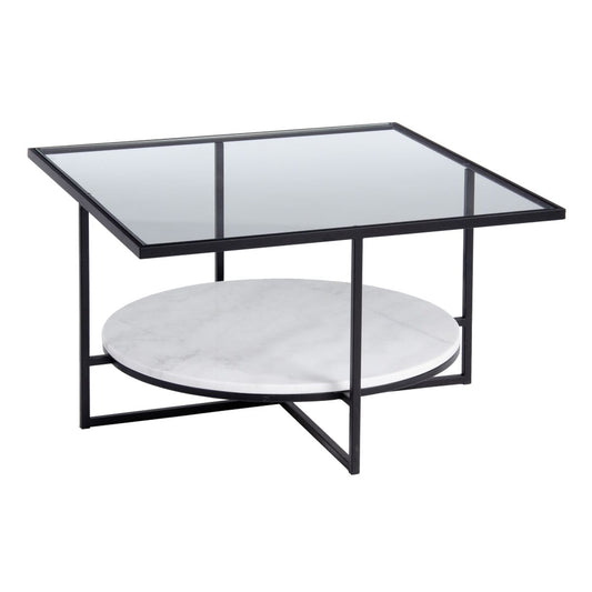 Centrālais galds Balts Melns Stikls Marmors Dzelzs 80 x 80 x 46,5 cm