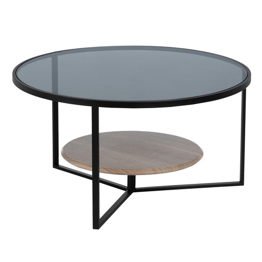 Кофейный столик Чёрный Натуральный Стеклянный Железо Деревянный MDF 75 x 75 x 40 cm