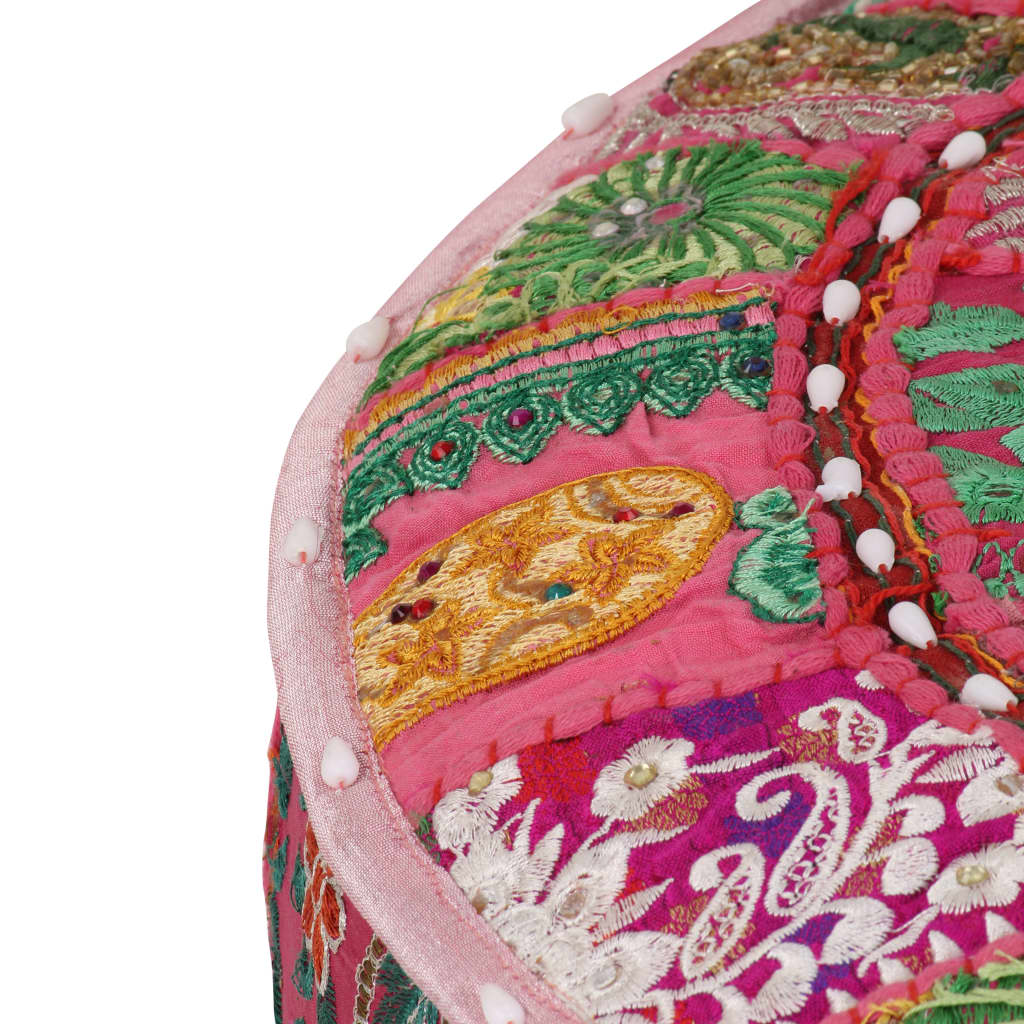 tekstilmozaīkas pufs, kokvilna, roku darbs, 40x20 cm, rozā