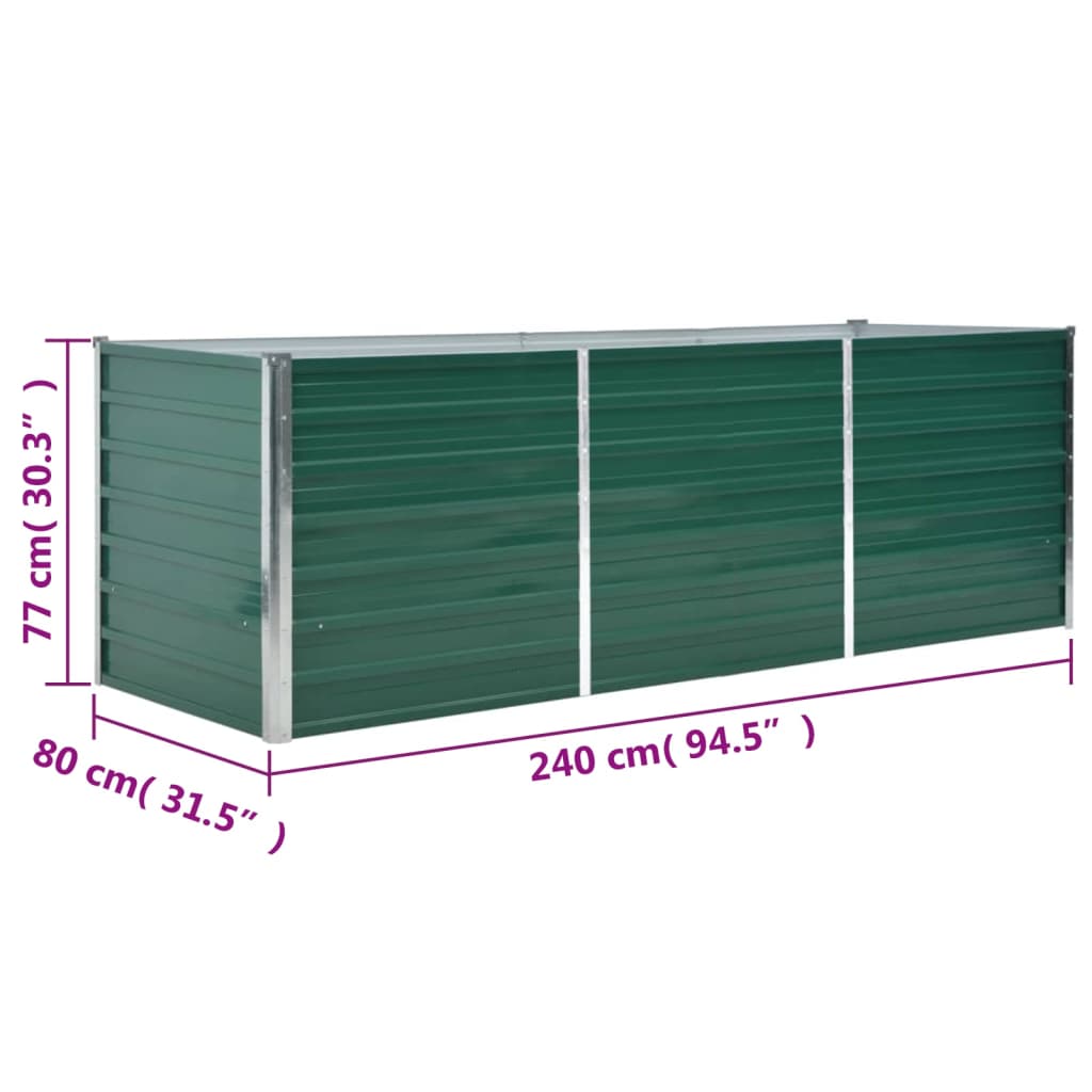 augstā puķu kaste, cinkots tērauds, 240x80x77 cm, zaļa