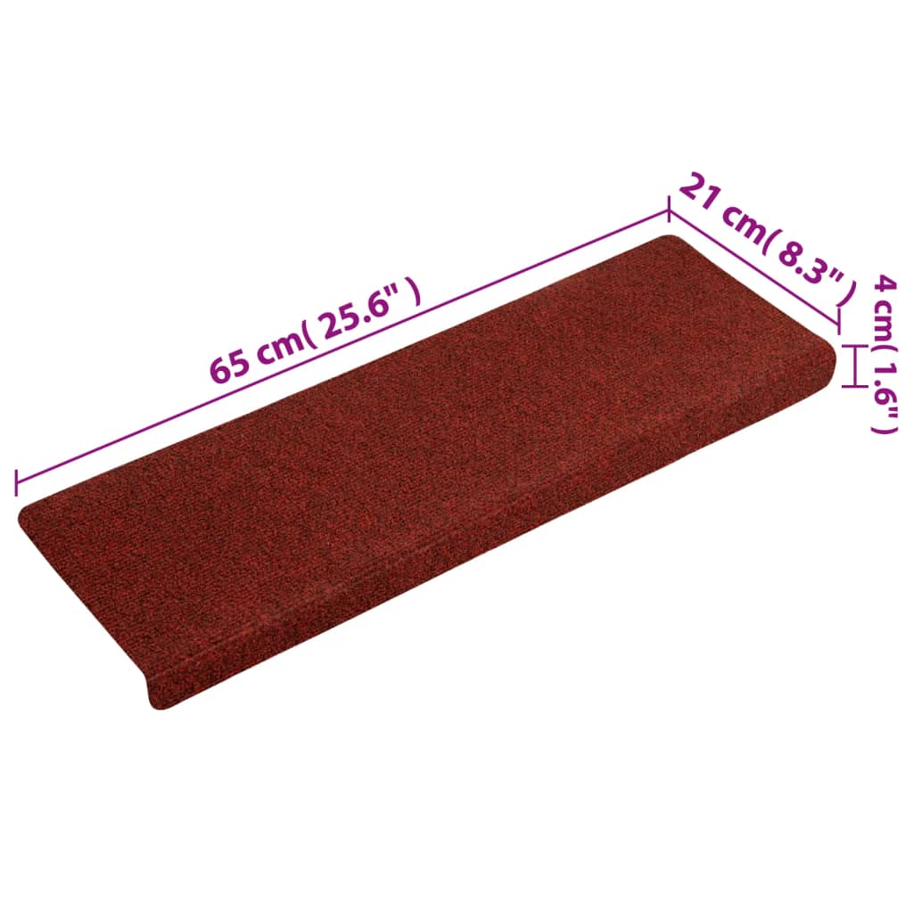 kāpņu paklāji, 15 gab., adatu perforēti, 65x21x4 cm, sarkani