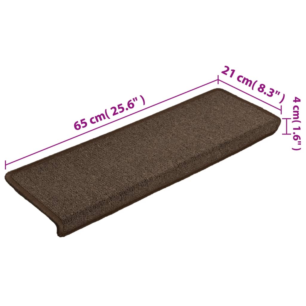 kāpņu paklāji, 15 gab., 65x21x4 cm, brūni