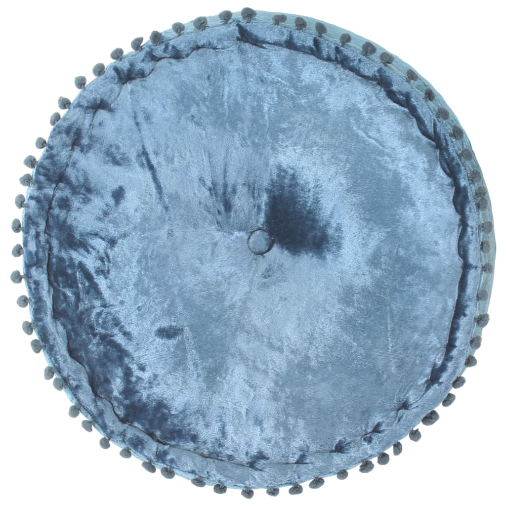 apaļš pufs, samts, 40x20 cm, zils