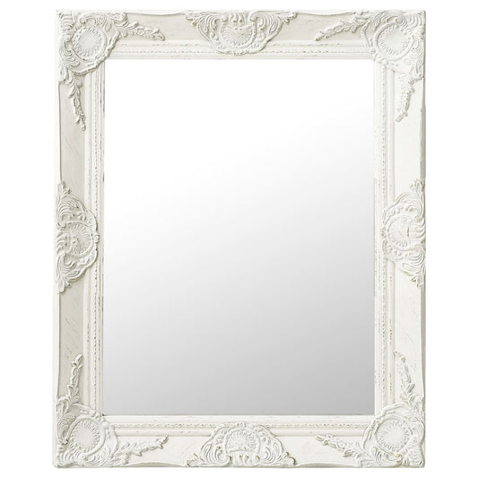 vidaXL baroka stila sienas spogulis, 50x60 cm, balts