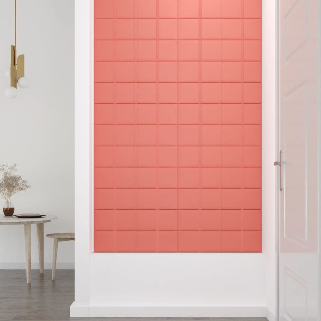 sienas paneļi, 12 gab., rozā, 60x15 cm, samts, 1,08 m²