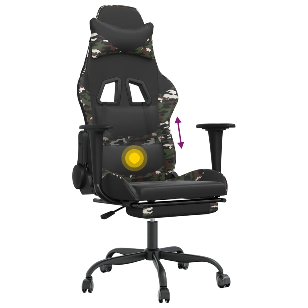masāžas datorspēļu krēsls, melna un kamuflāžas mākslīgā āda