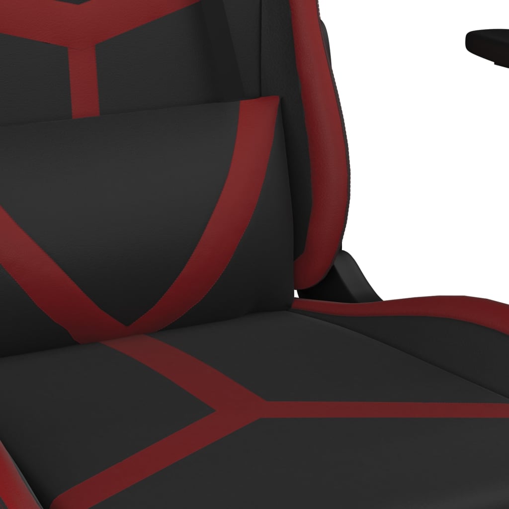 masāžas datorkrēsls ar kāju balstu, melna, sarkana mākslīgā āda