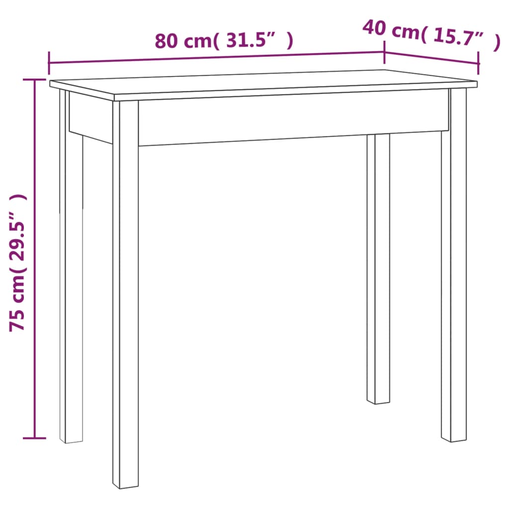 konsoles galdiņš, balts, 80x40x75 cm, priedes masīvkoks