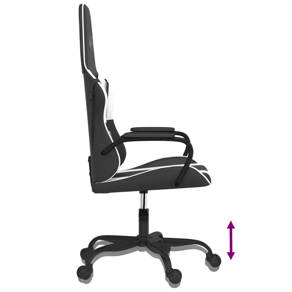 datorspēļu krēsls, melna un balta mākslīgā āda