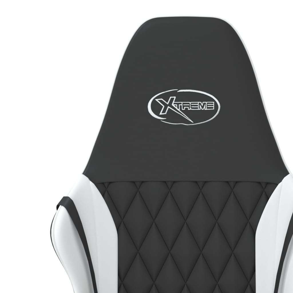 datorspēļu krēsls, melna un balta mākslīgā āda