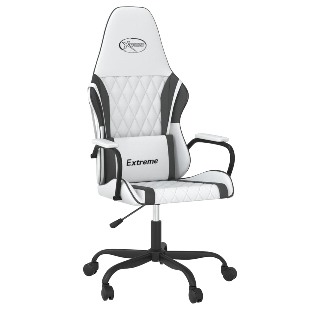 datorspēļu krēsls, balta un melna mākslīgā āda