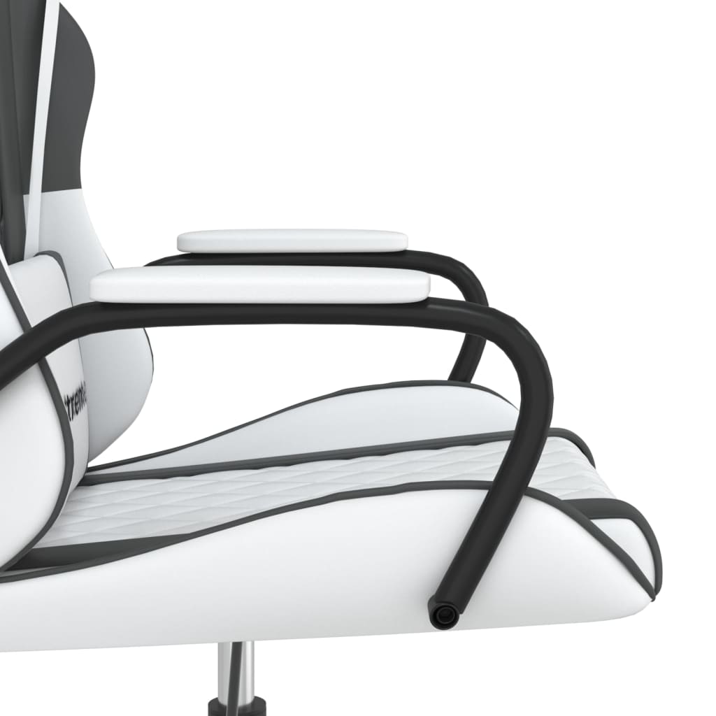 datorspēļu krēsls, balta un melna mākslīgā āda
