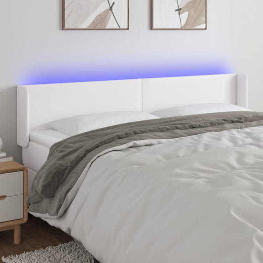 gultas galvgalis ar LED, 183x16x78/88 cm, balta mākslīgā āda