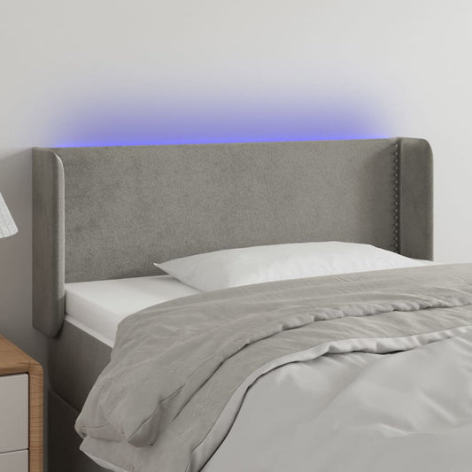 gultas galvgalis ar LED, 83x16x78/88 cm, gaiši pelēks samts