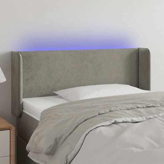 gultas galvgalis ar LED, 93x16x78/88 cm, gaiši pelēks samts