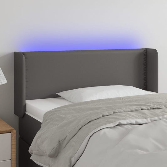 gultas galvgalis ar LED, 93x16x78/88 cm, pelēka mākslīgā āda
