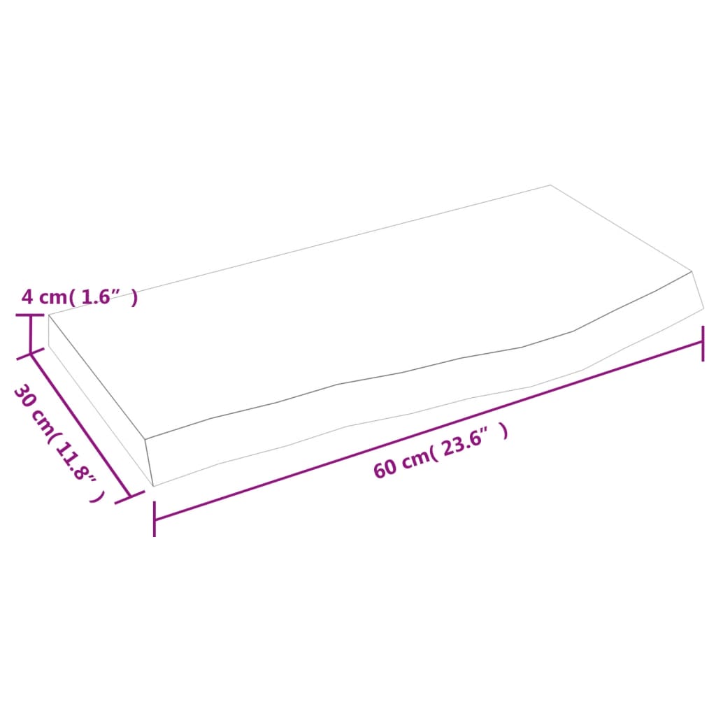 sienas plaukts, 60x30x(2-4) cm, neapstrādāts ozola masīvkoks