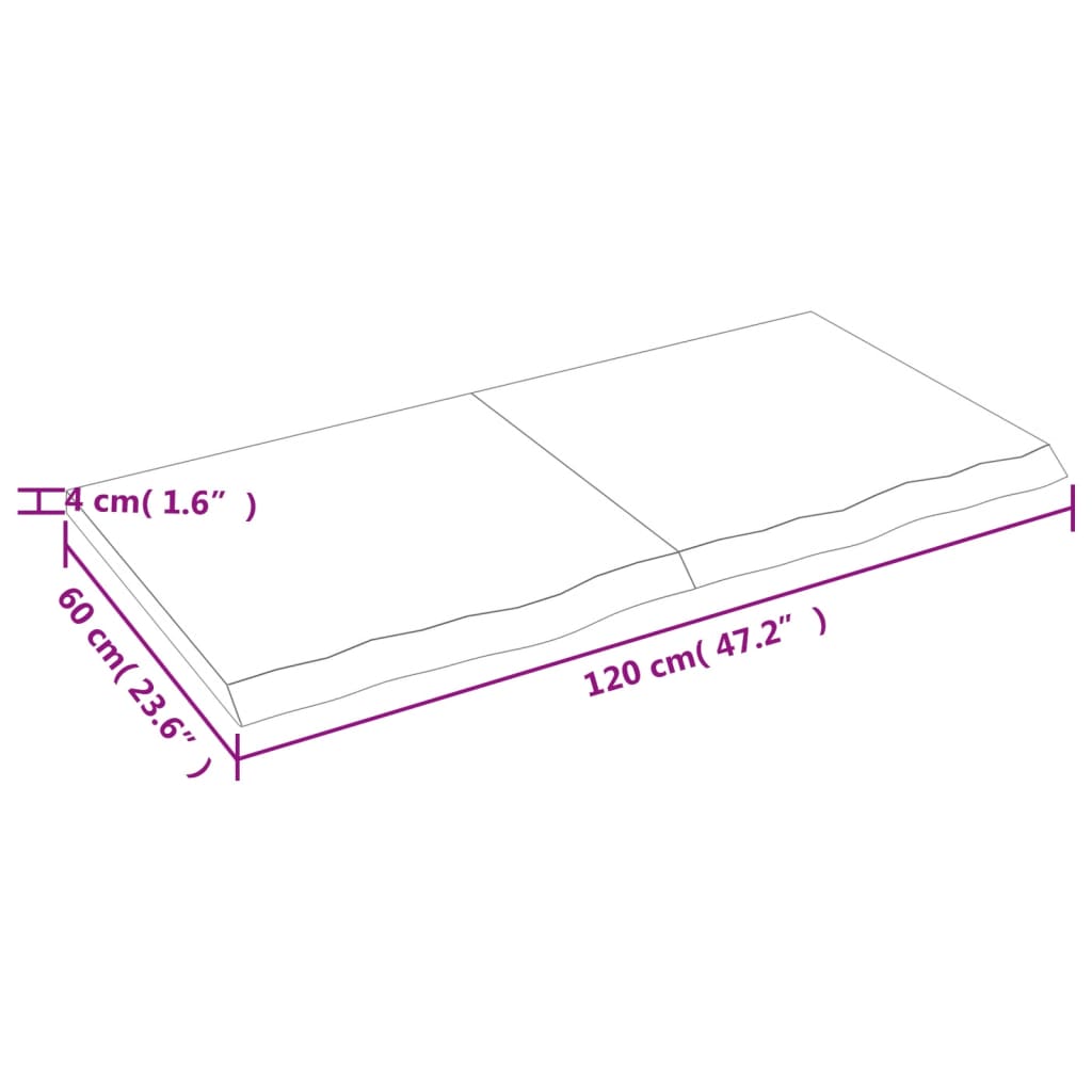sienas plaukts, 120x60x(2-4) cm, neapstrādāts ozola masīvkoks