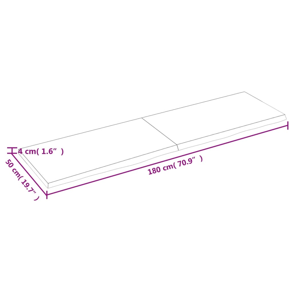 sienas plaukts, 180x50x(2-4) cm, neapstrādāts ozola masīvkoks