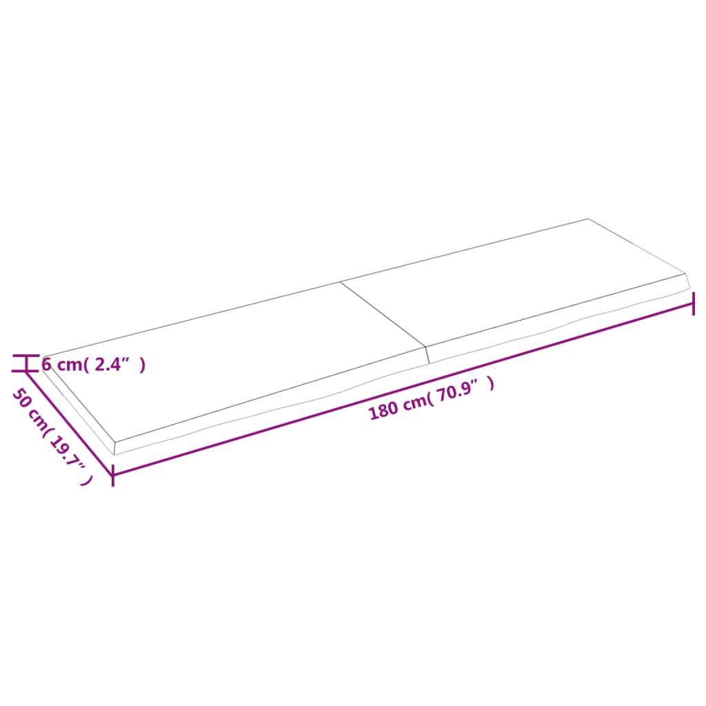 sienas plaukts, 180x50x(2-6) cm, neapstrādāts ozola masīvkoks