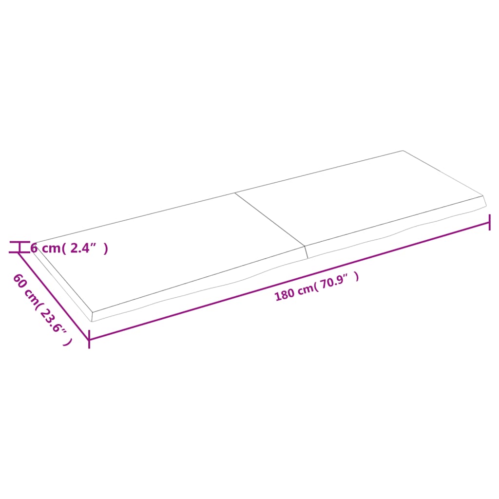 sienas plaukts, 180x60x(2-6) cm, neapstrādāts ozola masīvkoks