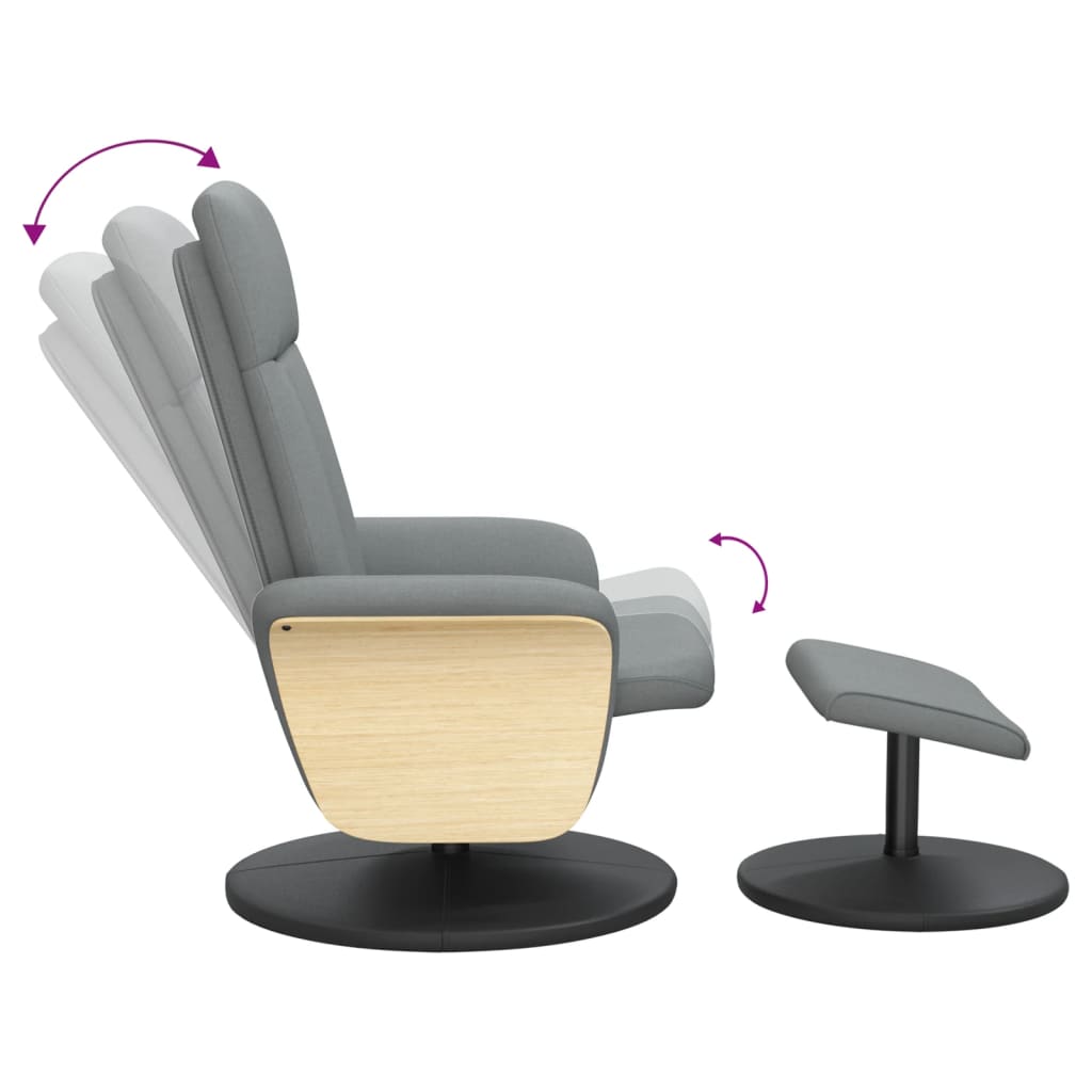 vidaXL krēsls ar kāju balstu, atgāžams, gaiši pelēks audums