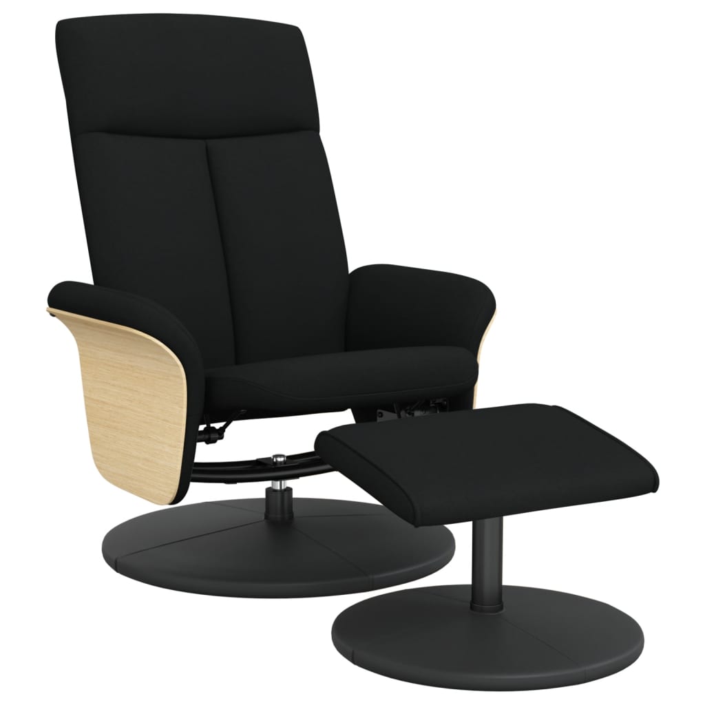vidaXL krēsls ar kāju balstu, atgāžams, melns audums