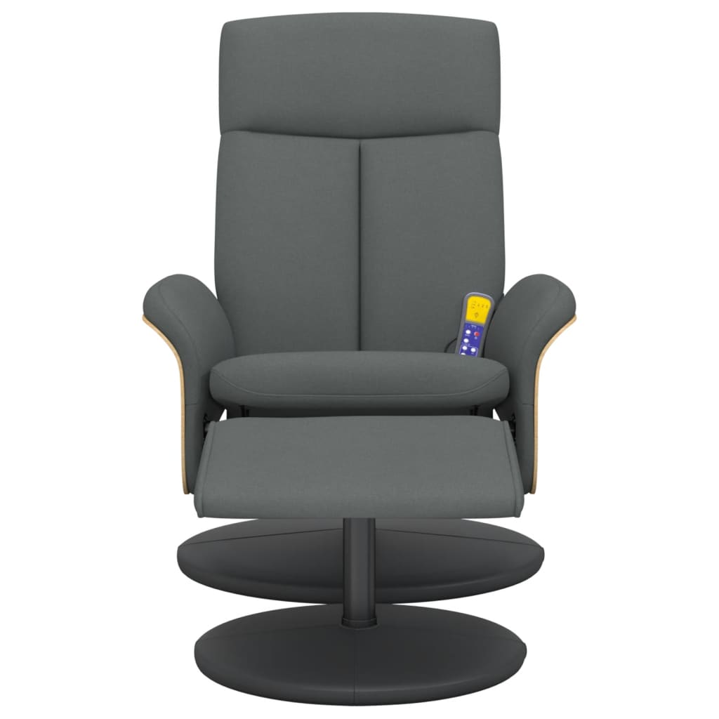 vidaXL masāžas krēsls ar kāju balstu, atgāžams, tumši pelēks audums