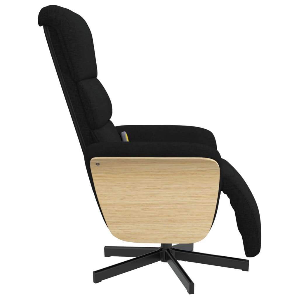vidaXL masāžas krēsls ar kāju balstu, atgāžams, melns audums