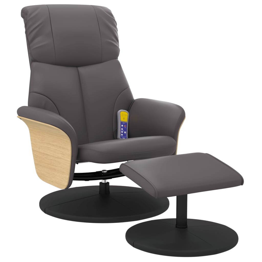 vidaXL masāžas krēsls ar kāju soliņu, atgāžams, pelēka mākslīgā āda