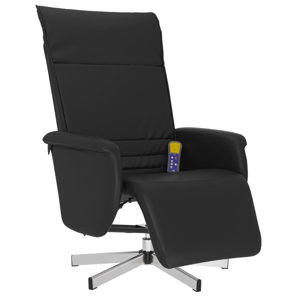 vidaXL masāžas krēsls ar kāju balstu, atgāžams, melna mākslīgā āda