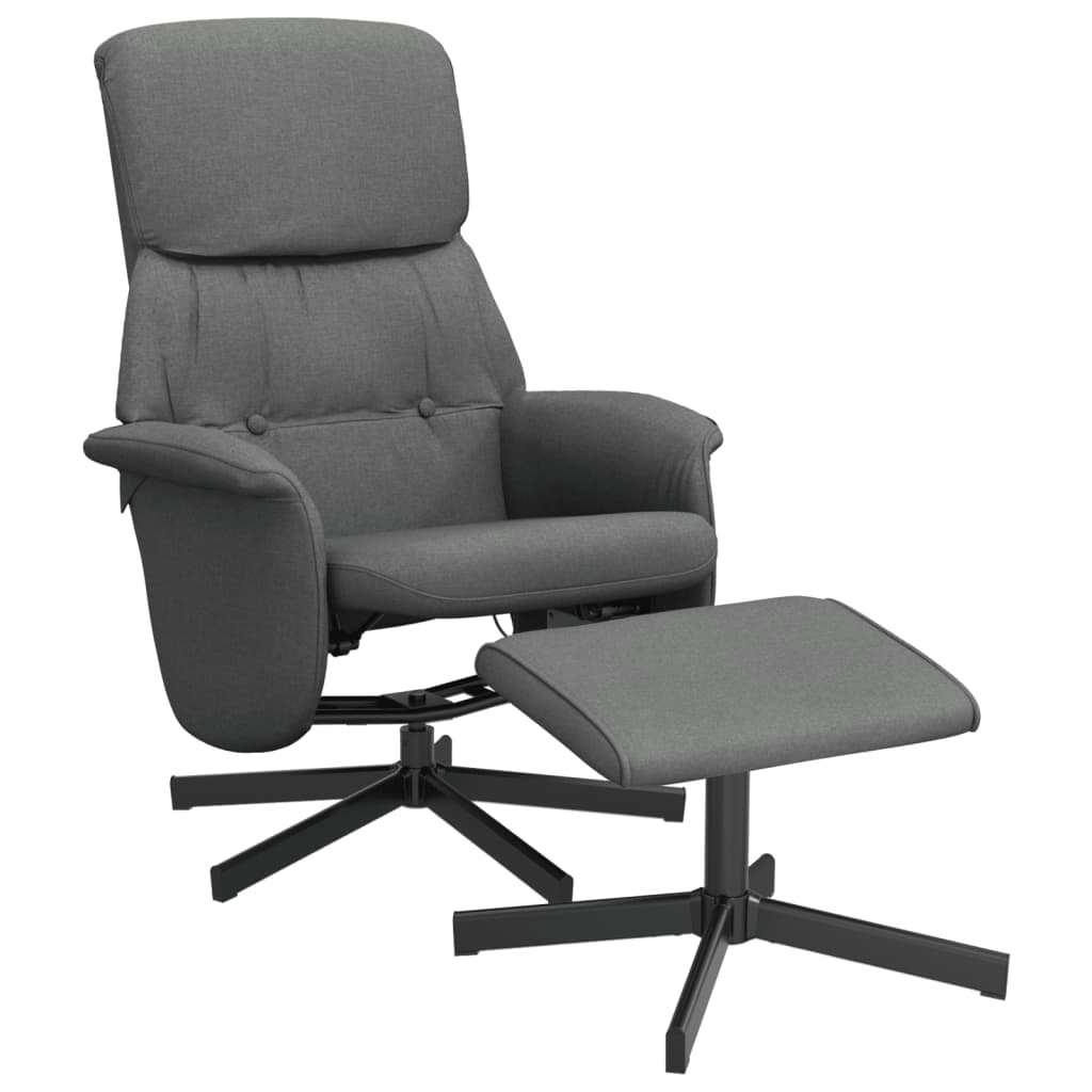 vidaXL krēsls ar kāju balstu, atgāžams, tumši pelēks audums