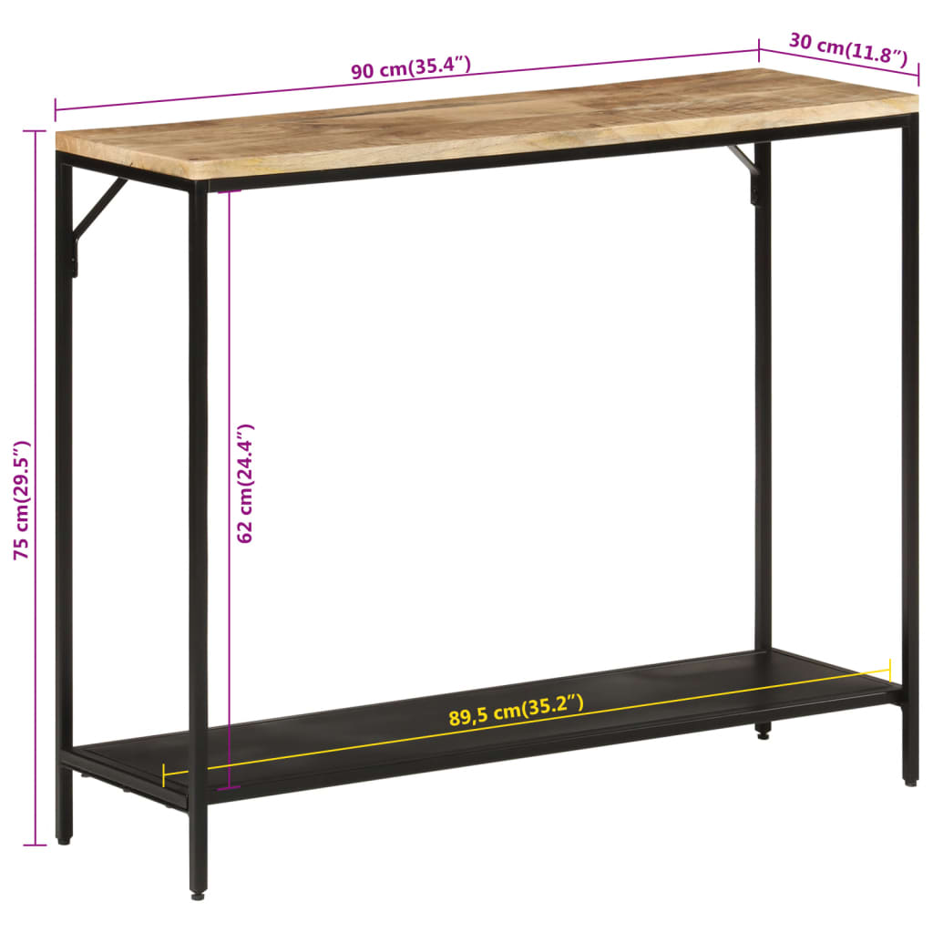 konsoles galdiņš, 90x30x75 cm, neapstrādāts mango koks, dzelzs