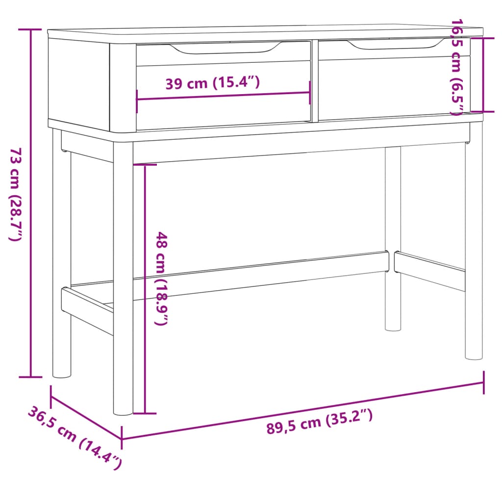 konsoles galdiņš FLORO, pelēks, 89,5x36,5x73 cm, priedes koks