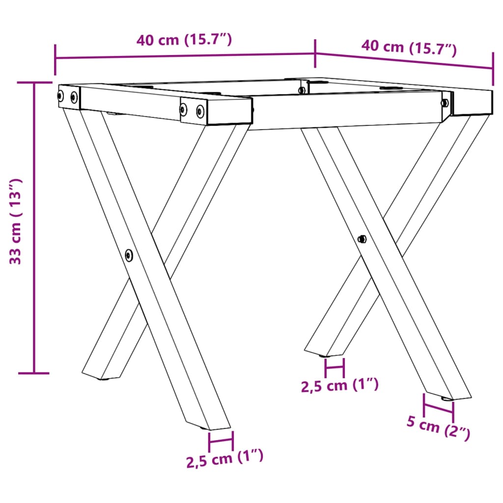 kafijas galdiņa kājas, 40x40x33 cm, X-formas rāmis, čuguns