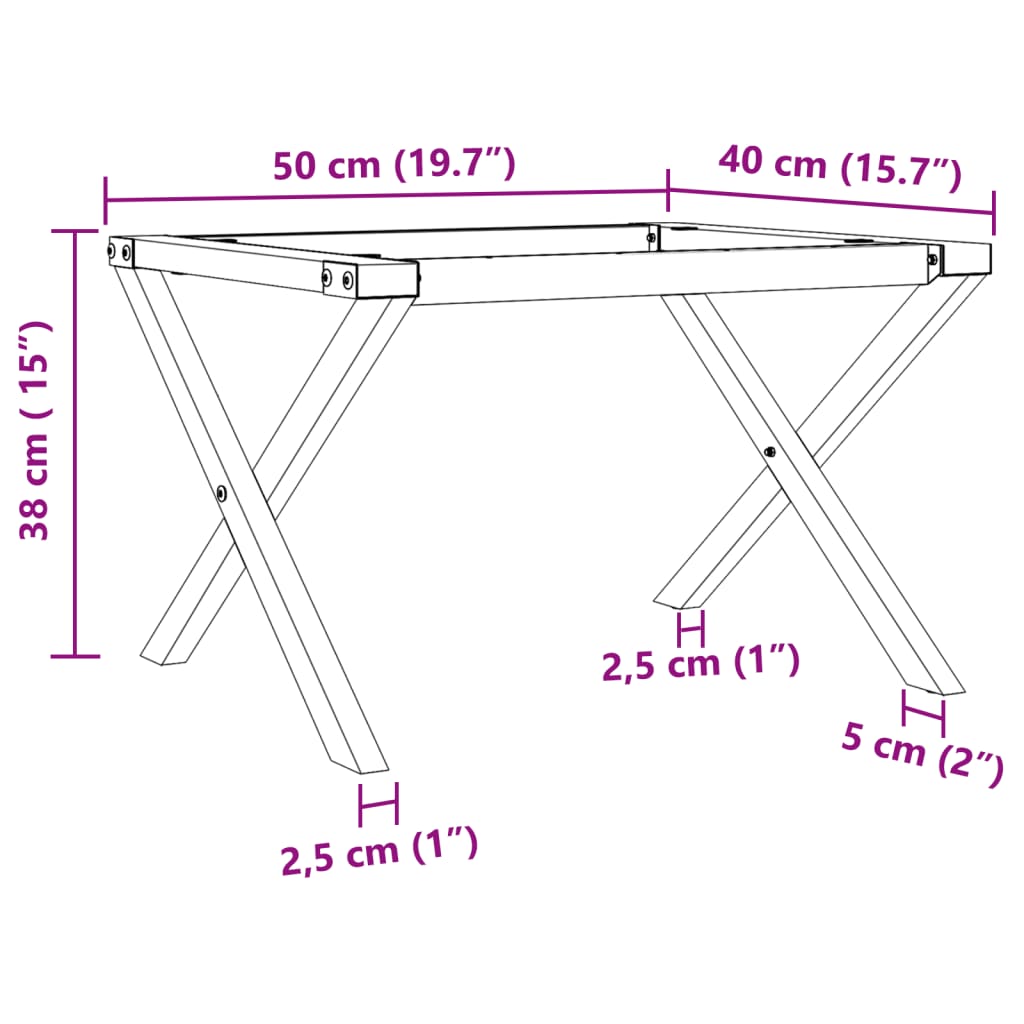 kafijas galdiņa kājas, 50x40x38 cm, X-forma rāmis, čuguns
