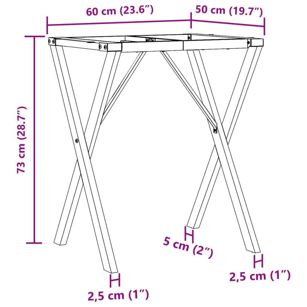 virtuves galda kājas, X-forma, 60x50x73 cm, čuguns