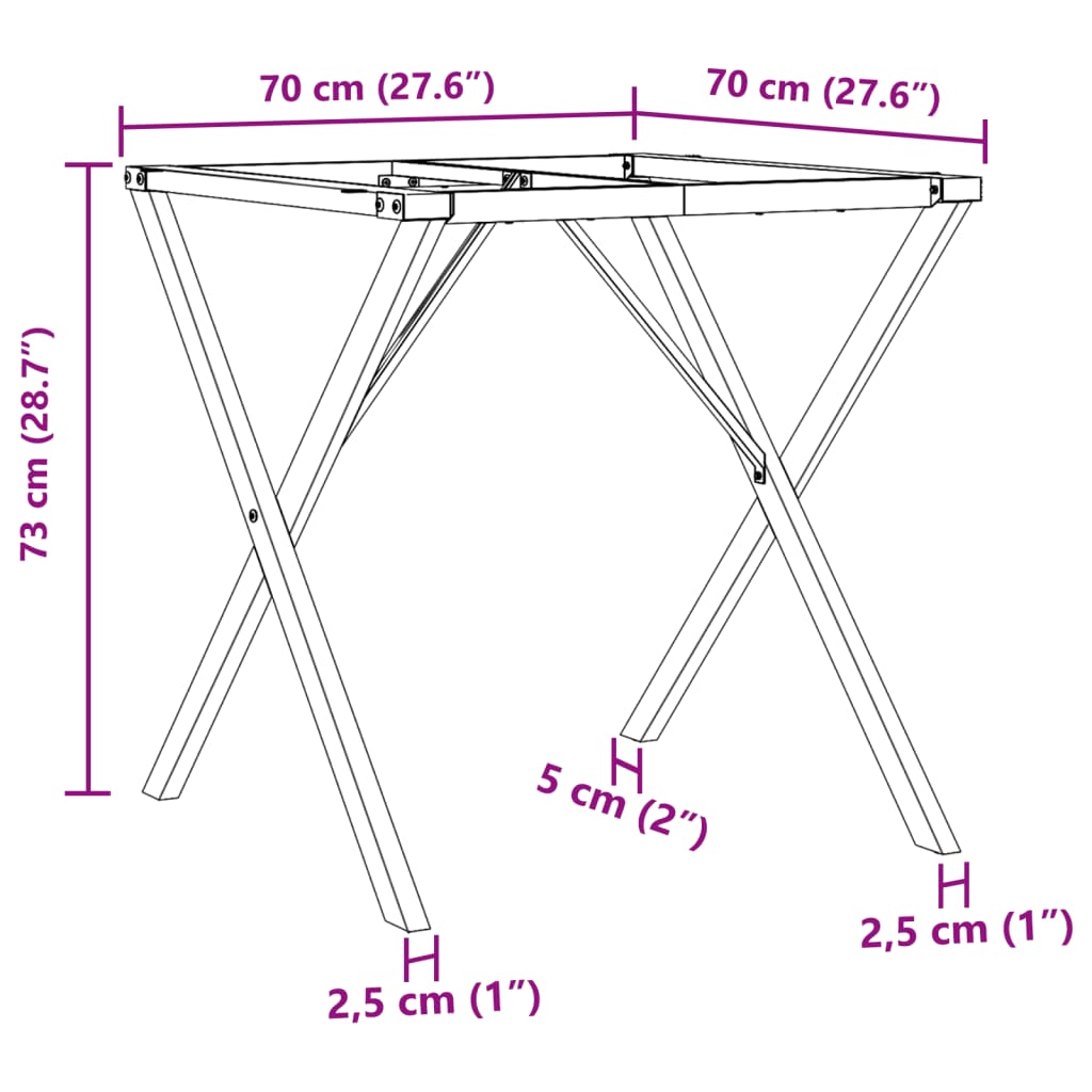 virtuves galda kājas, X-forma, 70x70x73 cm, čuguns