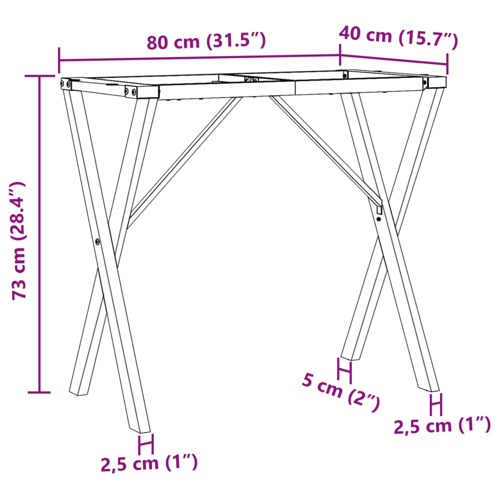 virtuves galda kājas, X-forma, 80x40x73 cm, čuguns