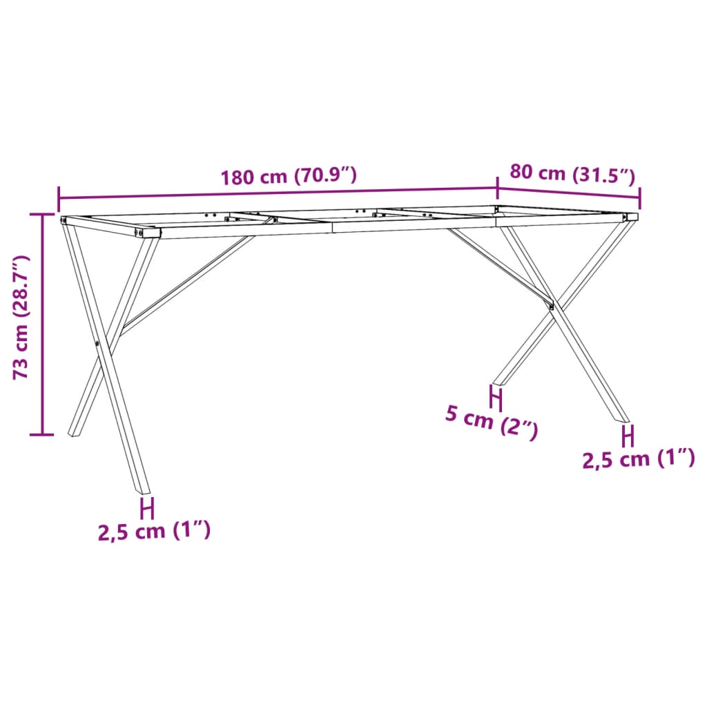 virtuves galda kājas, X-forma, 180x80x73 cm, čuguns