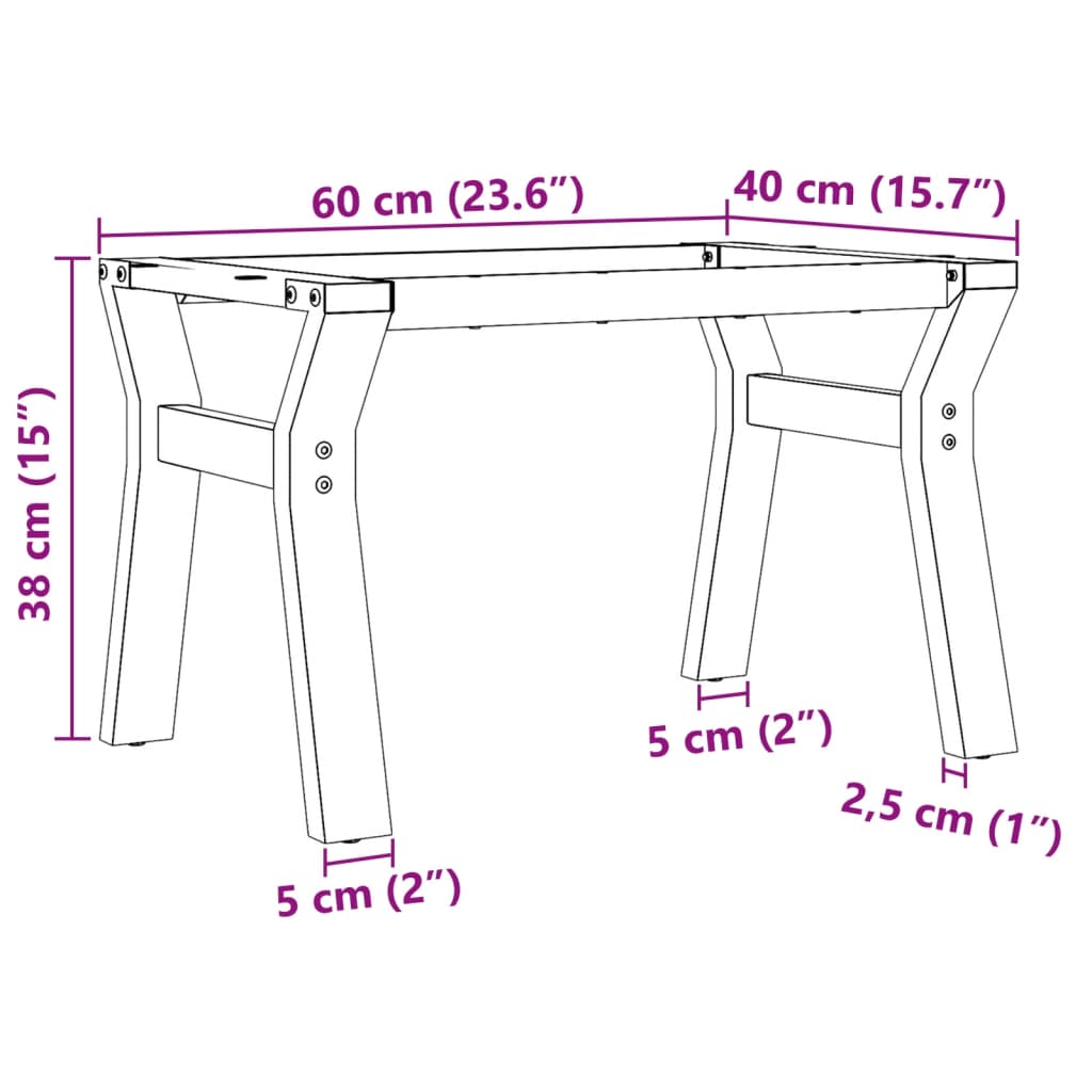 kafijas galdiņa kājas, 60x40x38 cm, Y-forma, čuguns