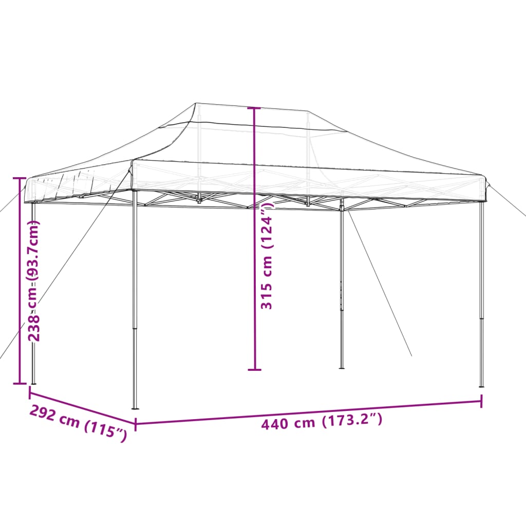 saliekama svinību telts, vīnsarkana, 440x292x315 cm