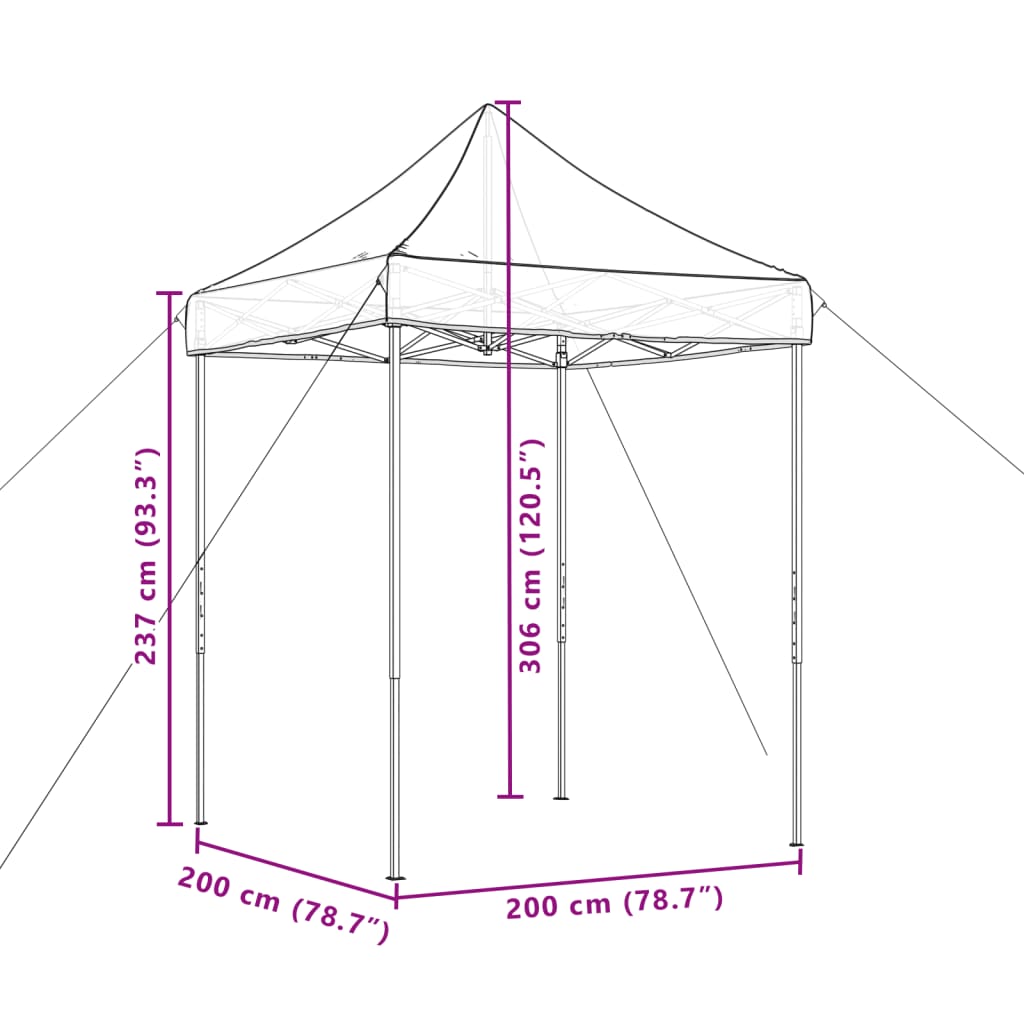 saliekama svinību telts, pelēkbrūna, 200x200x306 cm