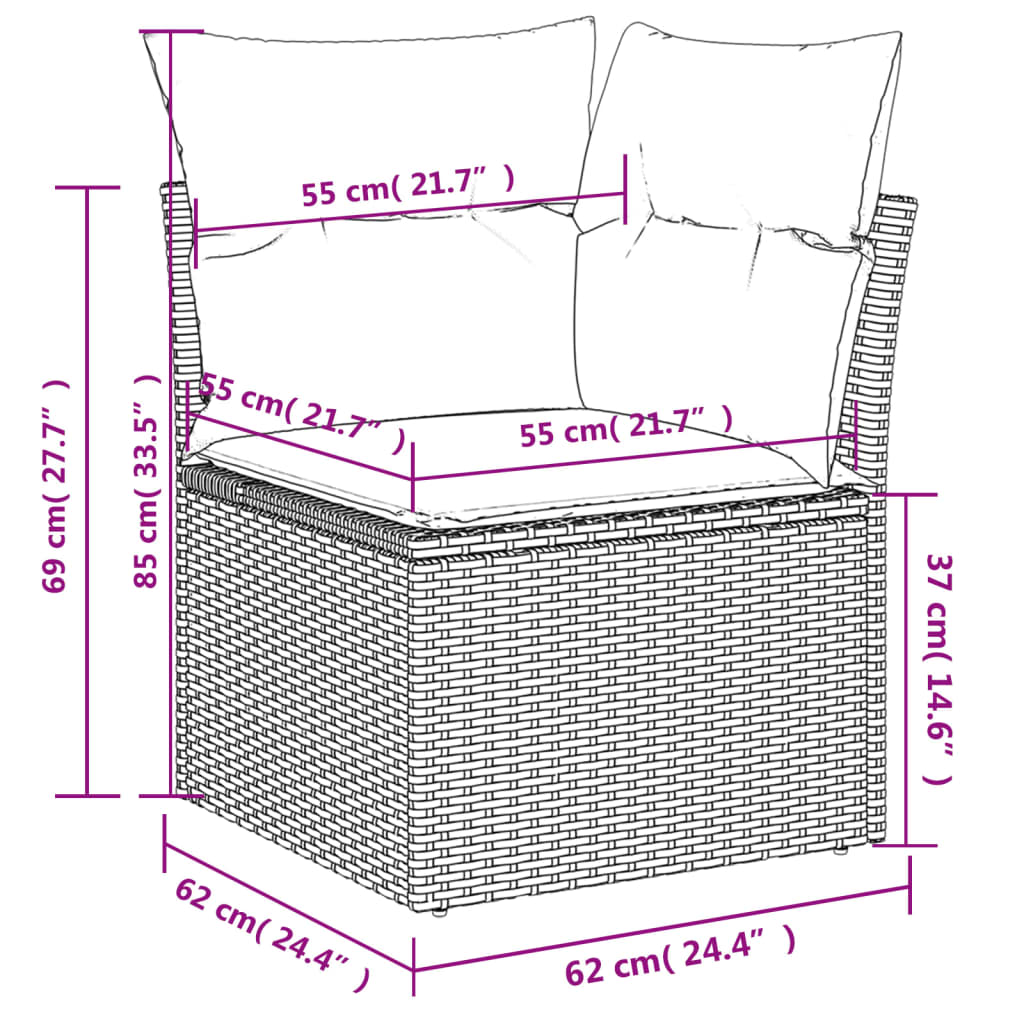 10-daļīgs dārza dīvāna komplekts ar matračiem, pelēks PE pinums