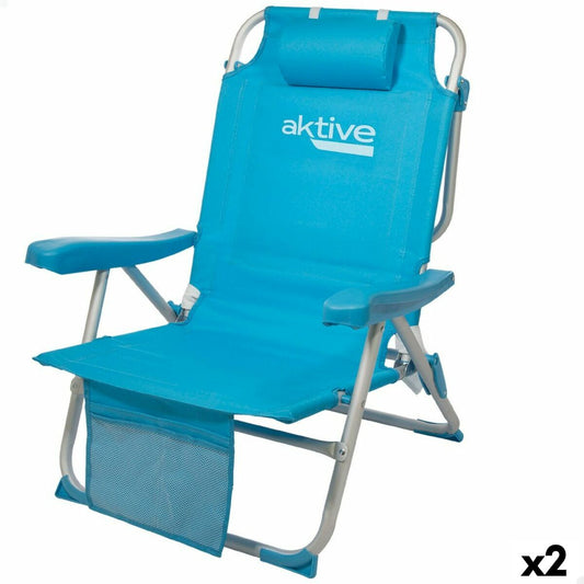 Saliekams Dārza Krēsls ar Galvas Balstu Aktive 49 x 80 x 58 cm Zils (2 gb.) Sauļošanās