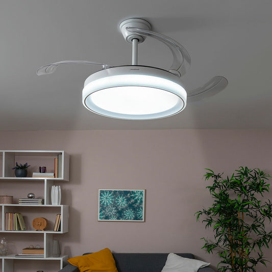Griestu ventilators ar LED gaismu un 4 izvelkamām lāpstiņām Blalefan InnovaGoods Balts 72 W Ø49,5-104 cm