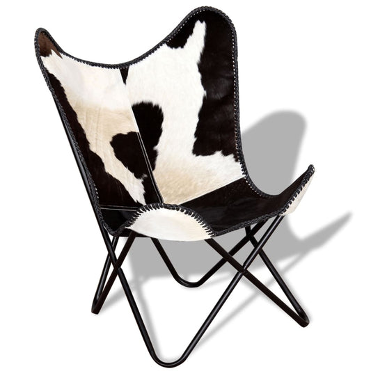 tauriņa formas krēsls, melns un balts, dabīga govs āda